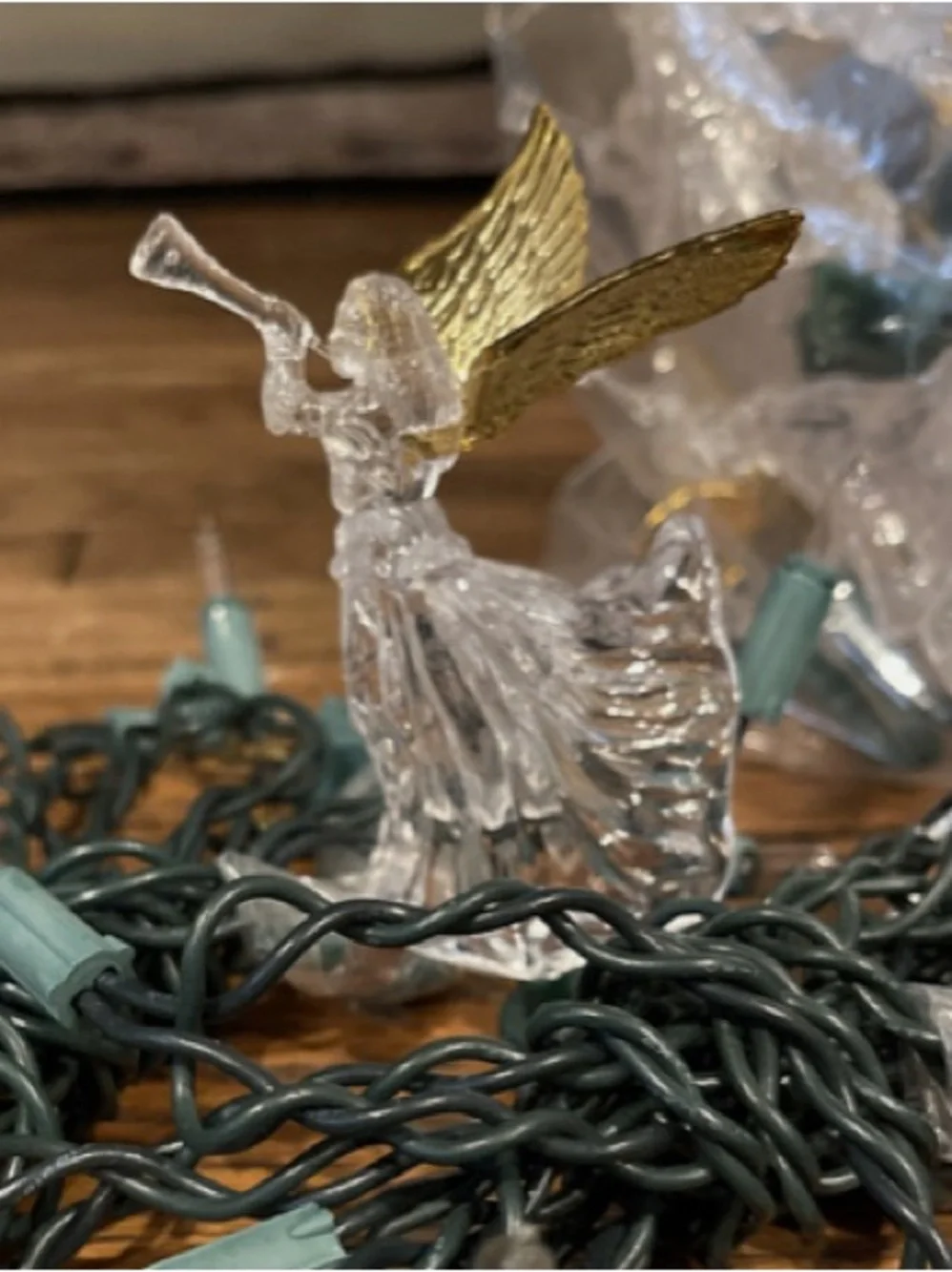 Clear Plastic Christmas Angel Light Clips with Gold Wings - Set of 20